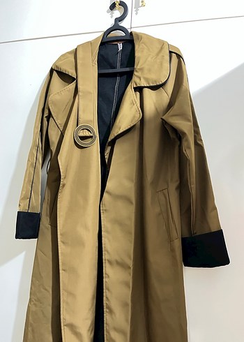 Kadın Bej Kemerli Uzun Trençkot - Görsel 3