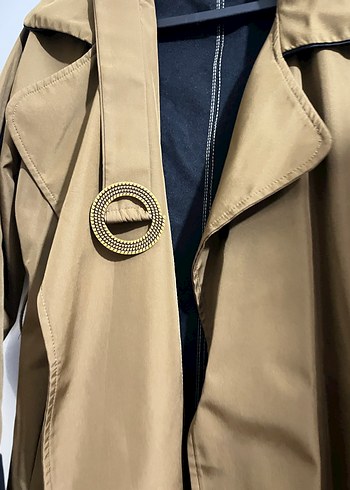 Kadın Bej Kemerli Uzun Trençkot - Görsel 6