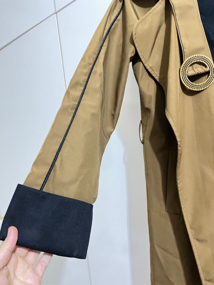 Kadın Bej Kemerli Uzun Trençkot - Görsel 2