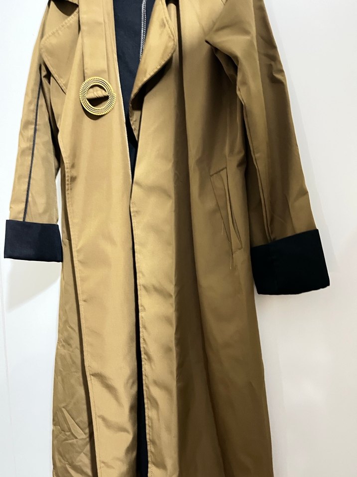 Kadın Bej Kemerli Uzun Trençkot - Görsel 5