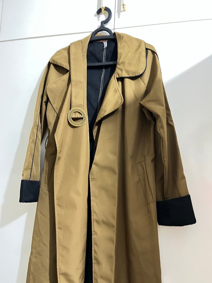 Kadın Bej Kemerli Uzun Trençkot - Görsel 4