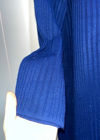 Kadın Mavi Pilili Boğazlı triko elbise - Görsel 2