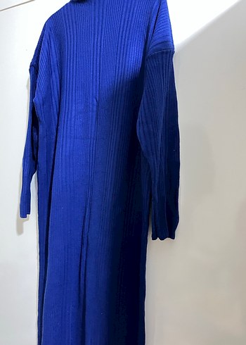 Kadın Mavi Pilili Boğazlı triko elbise - Görsel 6