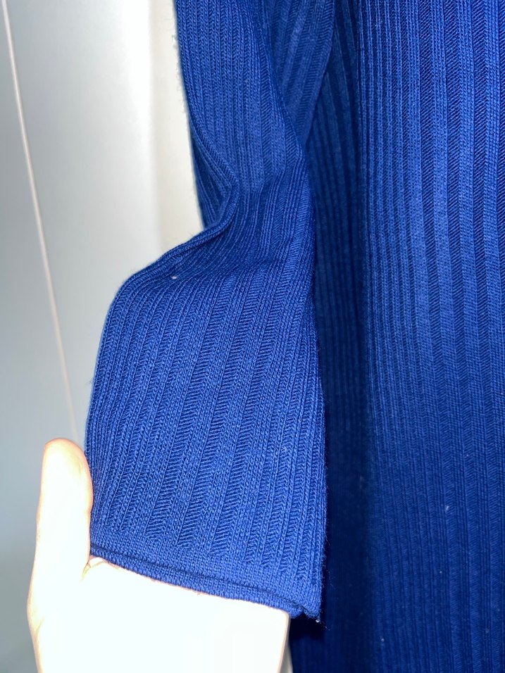 Kadın Mavi Pilili Boğazlı triko elbise - Görsel 2