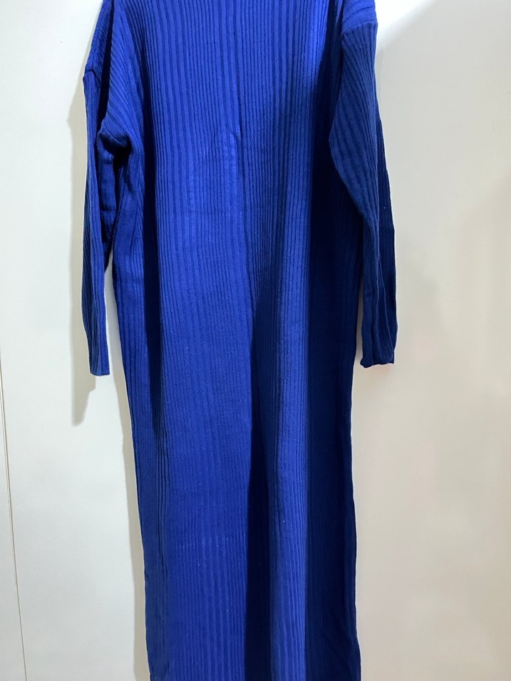 Kadın Mavi Pilili Boğazlı triko elbise - Görsel 4