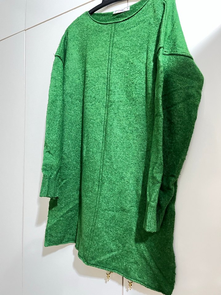 Yeşil Triko Kadın Uzun Sweatshirt - Görsel 2