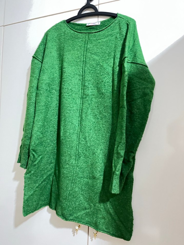 Yeşil Triko Kadın Uzun Sweatshirt - Görsel 3