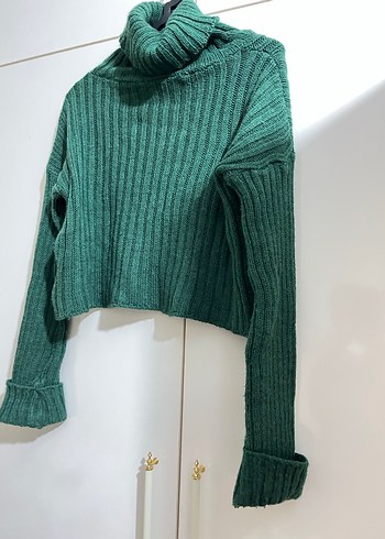 Yeşil Balıkçı Yaka Triko Kadın Kazak - Görsel 4