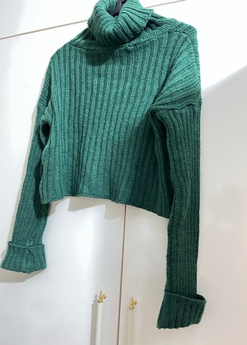 Yeşil Balıkçı Yaka Triko Kadın Kazak - Görsel 3