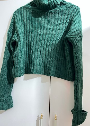 Yeşil Balıkçı Yaka Triko Kadın Kazak - Görsel 2