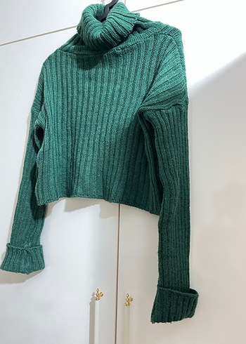 Yeşil Balıkçı Yaka Triko Kadın Kazak - Görsel 5