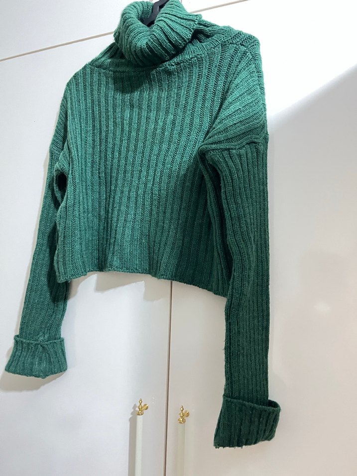 Yeşil Balıkçı Yaka Triko Kadın Kazak - Görsel 4