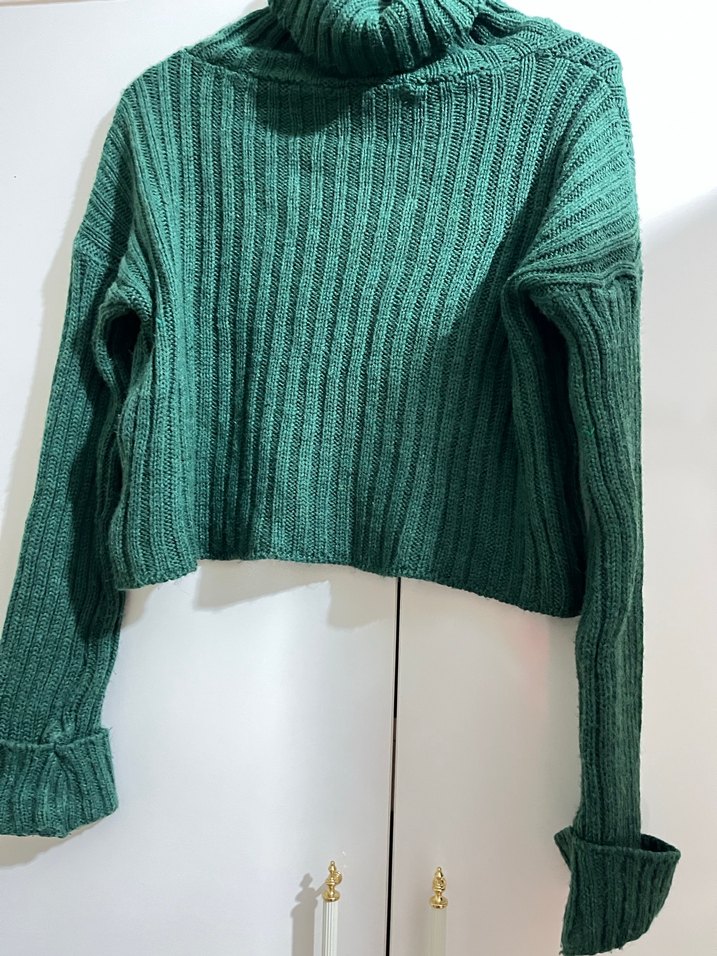 Yeşil Balıkçı Yaka Triko Kadın Kazak - Görsel 2