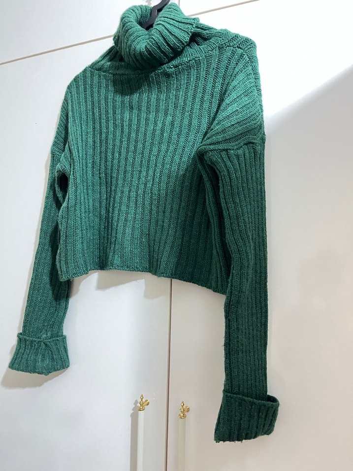 Yeşil Balıkçı Yaka Triko Kadın Kazak - Görsel 5