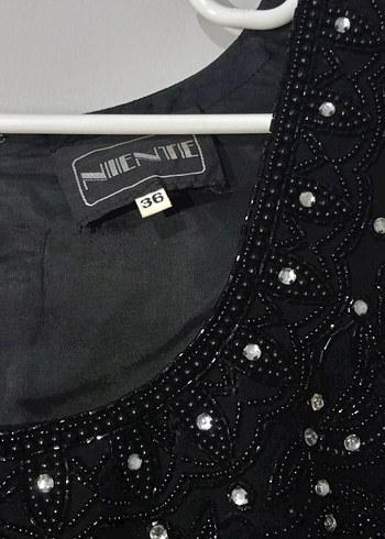 Siyah Payetli Kısa Kollu Midi Elbise - Görsel 3