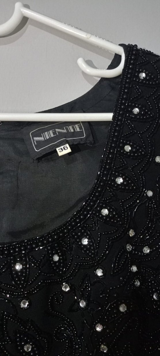 Siyah Payetli Kısa Kollu Midi Elbise - Görsel 3