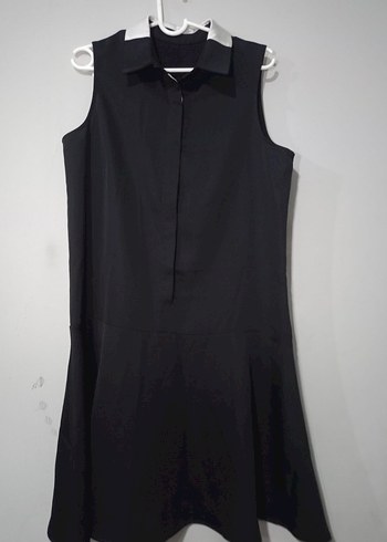 Düğmeli Siyah Kolsuz Kadın Gömlek Elbise - Görsel 2