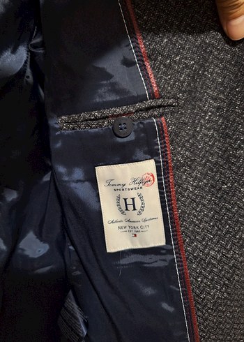 Tommy Hilfiger Tommy Hilfiger Gri lacivert kırçıllı Klasik Kesim Yün Ceket