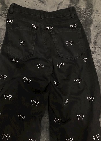 taşlı fiyonklu kadın pantalon - Görsel 4