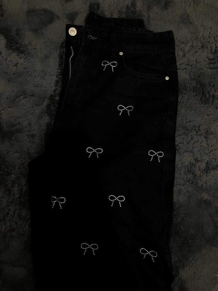 taşlı fiyonklu kadın pantalon - Görsel 2