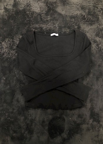 Antrasit renk kare yakalı uzun kollu addax bluz sıfırdır - Görsel 2