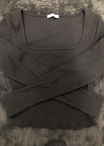 Antrasit renk kare yakalı uzun kollu addax bluz sıfırdır - Görsel 3