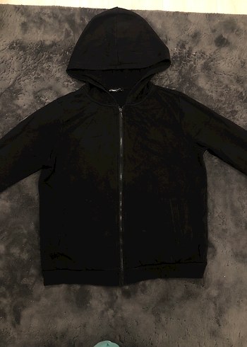 Kadın Kapüşonlu siyah hırka - Görsel 2