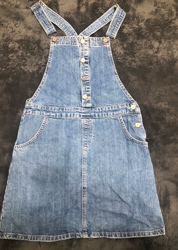 Düğmeli Lacivert Kadın Kot Elbise - Görsel 2