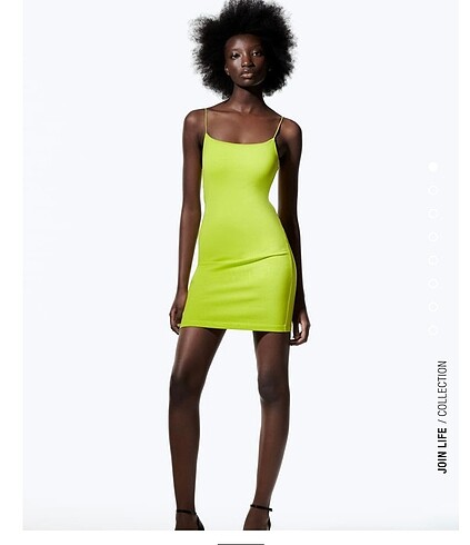 Lime yeşili bele oturan askılı Zara elbise