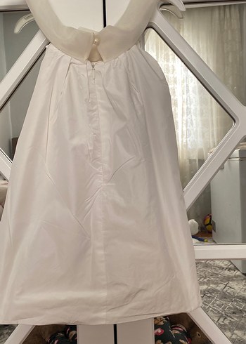 Kız Çocuk Beyaz Keten Salaş Drapeli Elbise - Görsel 2