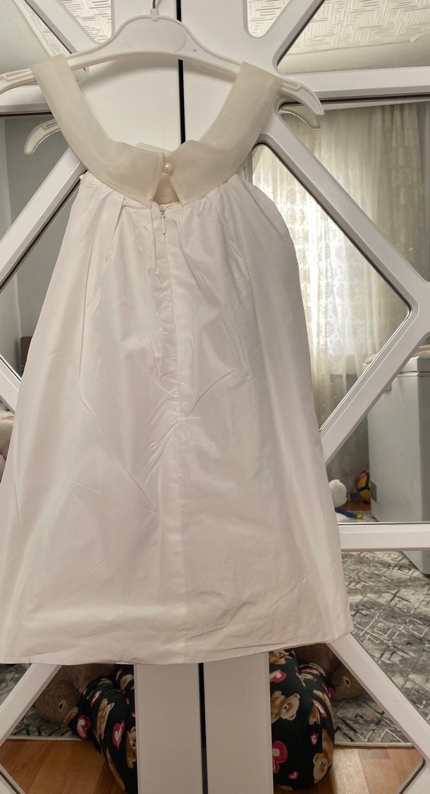 Kız Çocuk Beyaz Keten Salaş Drapeli Elbise - Görsel 2