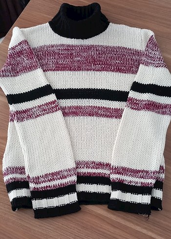 Bohem Bordo Balıkçı Yaka Örgü Kadın Kazak - Görsel 8