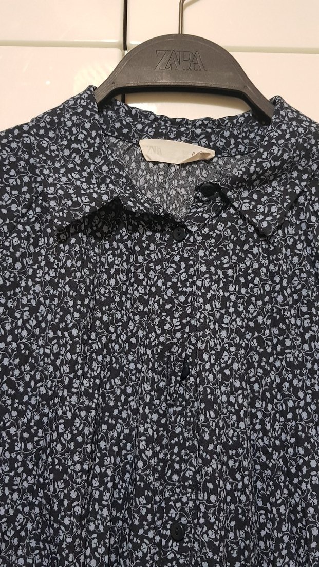 Zara Mavi Çiçekli Gömlek - Görsel 4