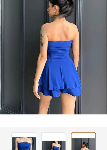 Kırmızı Straplez şortlu sandy astarlı Mini Elbise - Görsel 2