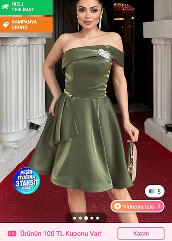 Mezuniyet elbisesi yeşil kısa taşlı - Görsel 5