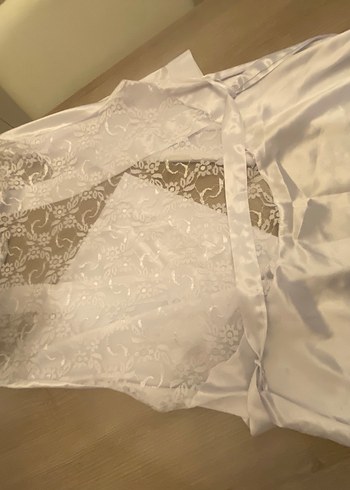 Beyaz Parlak Midi Kadın Sabahlık - Görsel 6