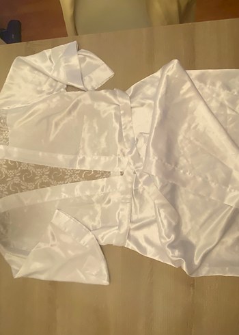 Beyaz Parlak Midi Kadın Sabahlık - Görsel 2