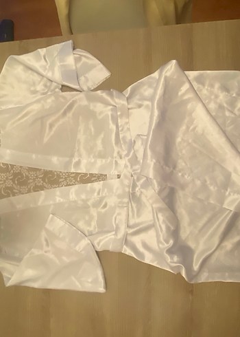 Beyaz Parlak Midi Kadın Sabahlık - Görsel 3