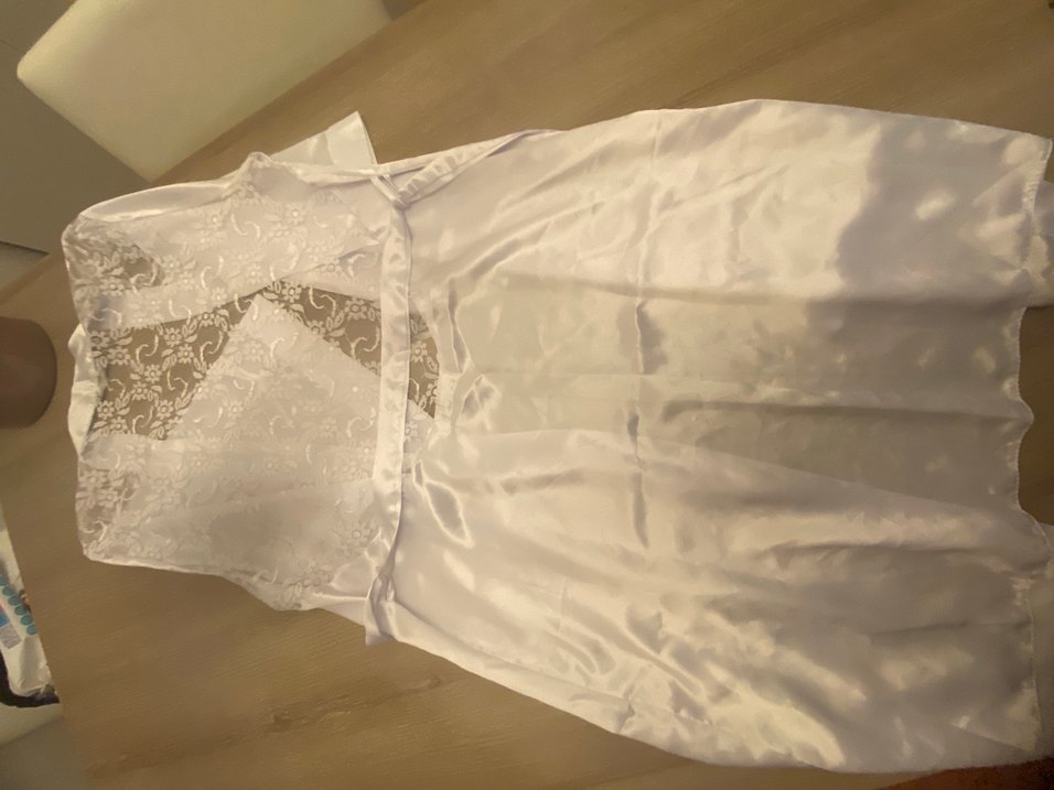 Beyaz Parlak Midi Kadın Sabahlık - Görsel 4