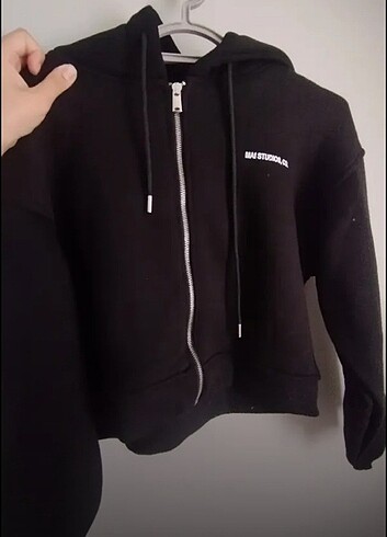 m Beden Fermuarlı sweatshirt ve eşofman takım siyah