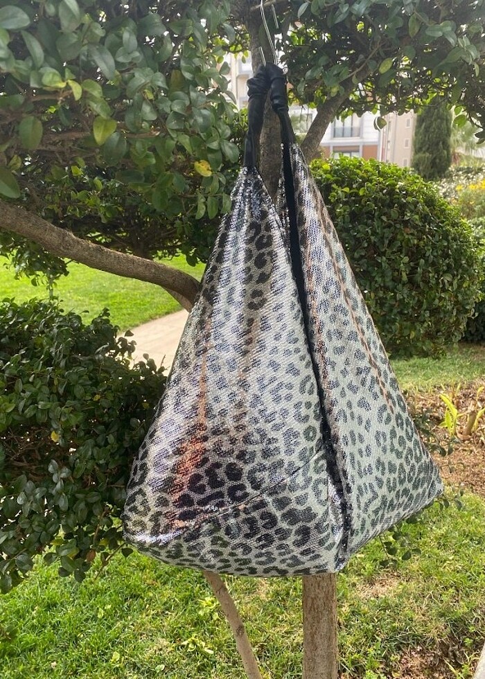 Payetli leopar origami çanta - Görsel 3