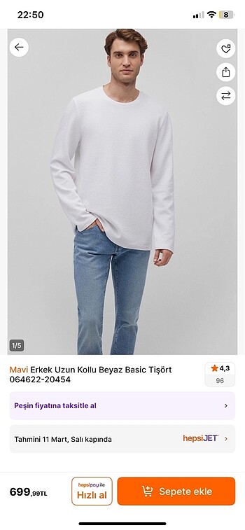 Erkek mavi beyaz uzun kol tişört