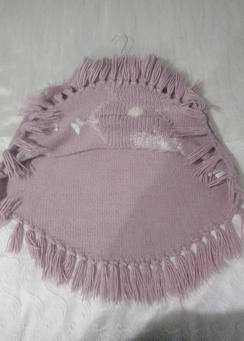 Mor Nakışlı Örgü Kız Panço - Görsel 2