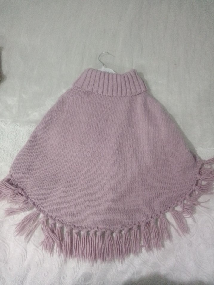 Mor Nakışlı Örgü Kız Panço - Görsel 3