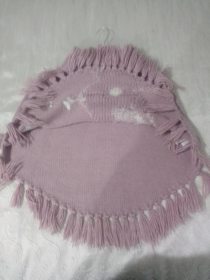 Mor Nakışlı Örgü Kız Panço - Görsel 2