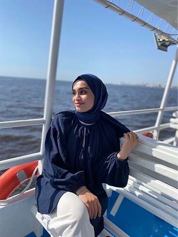 Lacivert bağlamalı tunik - Görsel 3