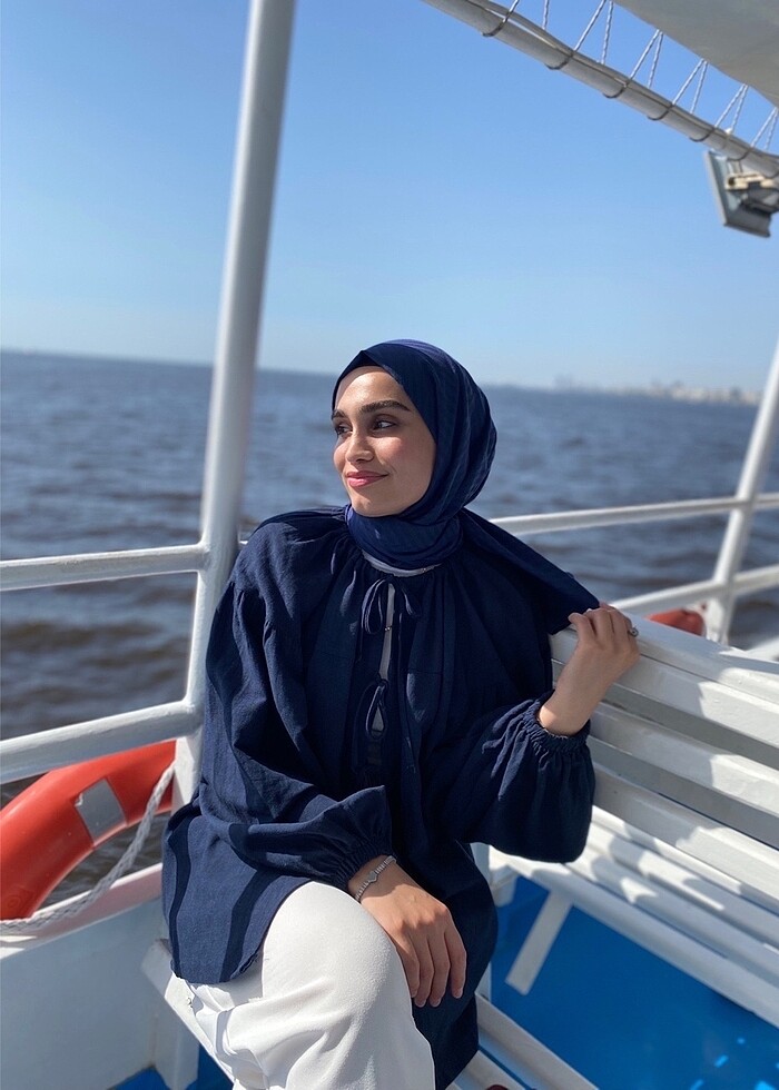 Lacivert bağlamalı tunik - Görsel 3