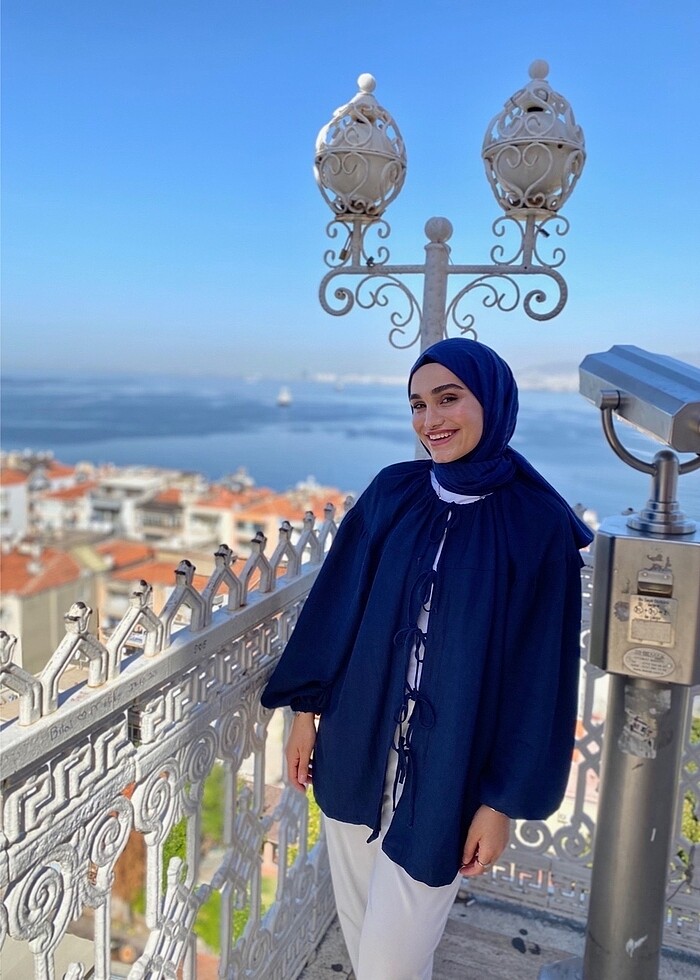 Lacivert bağlamalı tunik - Görsel 2