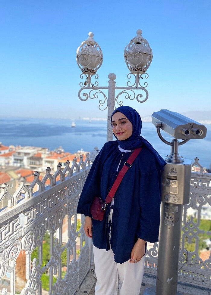 Lacivert bağlamalı tunik - Görsel 4