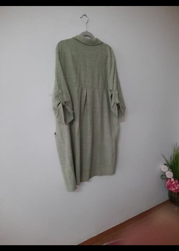 Düğmeli Uzun Kesim Keten Kadın Gömlek - Görsel 5